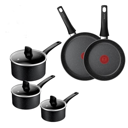 Image of Tefal Titanium Stone Induction Non-Stick 5pc Set: Saucepan 16/18/20 + lids, Frying pan 24/28cm, High-Performance Non-Stick Coating, Metal Safe, All Hobs Including Induction, Thermo-Signal, E105S545