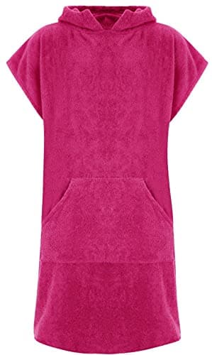 Image of Adore Childrens Hooded 100% Cotton Changing Robe with Pocket Beach Terry Towelling Poncho Towel Swimming Surf (Pink, Age 10-13)