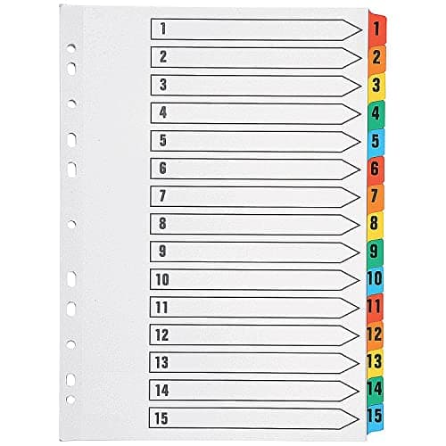 Image of Q-Connect Index A4 Multi-Punched 1-15 Reinforced Multi-Colour Numbered Tabs KF01520