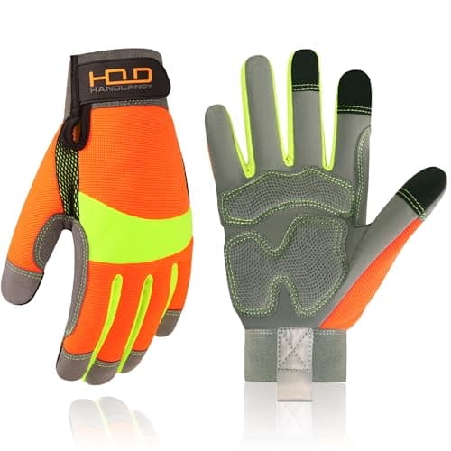Image of Anti Vibration Gloves Hi-vis Reflective Safety Work Gloves, Touch Screen, Flexible Spandex Back Anti Vibrant Gloves Hi-vis Yellow & Orange Large