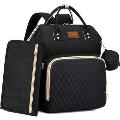 Image of ROSEGIN Baby Changing Bag Backpack, Large Waterproof Nappy Baby Bag for Mum & Dad – Multifunction Diaper Bag with Changing Mat, Buggy Clips & Dummy Holder, Black