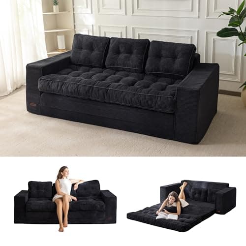 Image of MAXYOYO Sofa Bed, 3 Seater Pull Out Sleeper Sofa with 2 Pillows, 2 in 1 Comfy Corduroy Convertable 3 Seater Couch,Folding Couch Bed 190x85CM, 15cm Thincken Mattress for Living Room