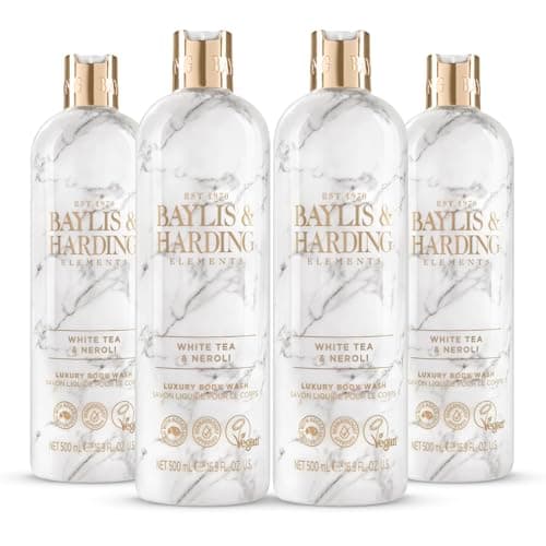 Image of Baylis & Harding Elements White Tea & Neroli Luxury Body Wash, 500 ml (Pack of 4) - Vegan Friendly