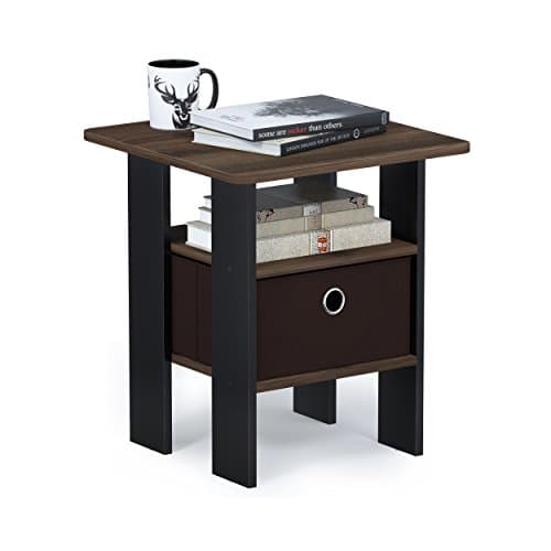 Image of Furinno ANDREY Side Table, End Table, Night Stand with Open Shelves and Storage Bin, Bedside Table, for Living Room, Bedroom, Columbia Walnut