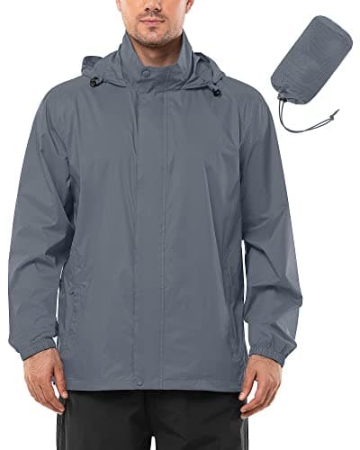Image of Outdoor Ventures Mens Lightweight Waterproof Jackets, Packable Rain Jacket Breathable Windproof Raincoat Adjustable Hiking Outdoor Jacket Dark Grey XL