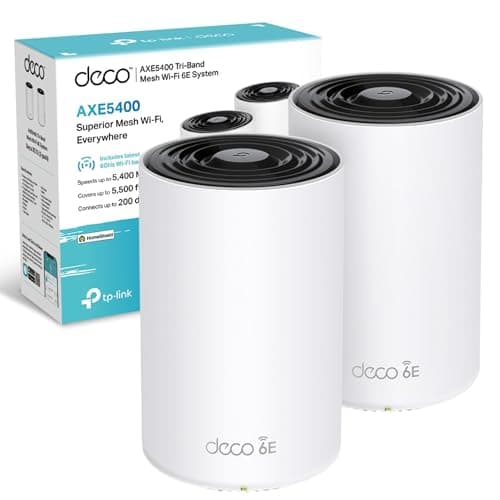 Image of TP-Link Deco XE75(2-pack) AXE5400Mbps Wi-Fi 6E WiFi Mesh System, 8K Streaming, True Tri-Band Speed, AI-Driven WiFi Booster Router, Covers 500m2, Connect 200 Devices, Alexa, Easy Setup, Homeshield