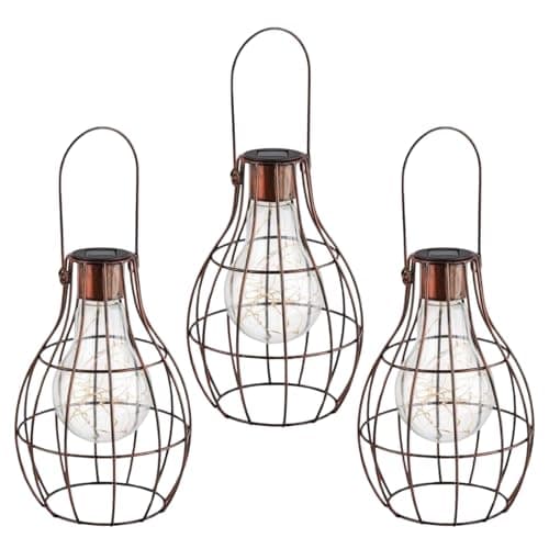 Image of Garden Mile Set Of Three Solar Lanterns For Outside Bronze Effect Solar Lights Outdoor Garden Lights Hanging LED Weatherproof Driveway Pathway Lighting Ideal For Yard Patio Light
