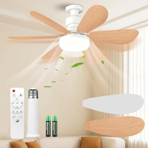 Image of FIBRAVE Ceiling Fan Light, E27 Fan Lights with Remote Control, Stepless Dimmable 30W 1800 Lumens 3000-6500K 3-Color 3-Speed, Small Ceiling Fan with Light for Bedroom, Kitchen, Bathroom(Wood Grain)