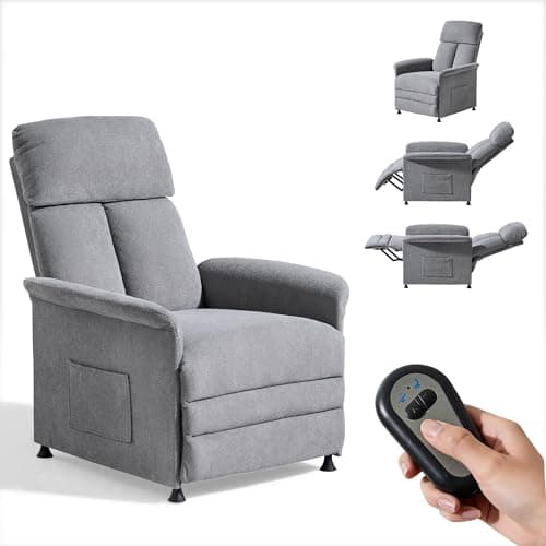 Image of CLIPOP Electric Reclining Chair with Adjustable Back and Footrest 130°-180°, Padded Lounge Recliner Armchair Fabric, Recliner Sofa Single with Side Pocket for Bedroom Living Room (grey)