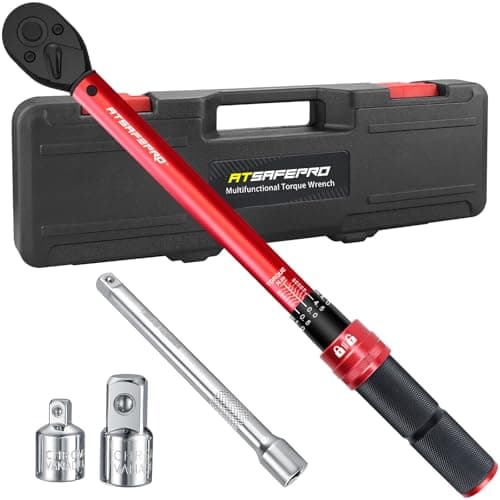 Image of ATsafepro 3/8'' Drive Torque Wrench Set,5-60 Nm Torque Wrench with 3/8" to 1/4" &1/2" Adapter,15cm Extension Bar,±3% Accuracy, Reversible Ratchet Head for Cars, Bikes, Moto, DIY