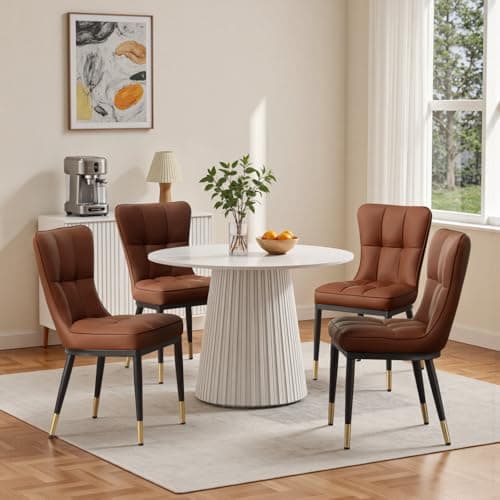 Image of Bekrvio Set of 4 High Back Faux Leather Dining Chairs – Modern Upholstered Knocker Design with Deep Sponge-Padded Seat & Metal Legs, Stylish and Comfortable Dining Room Chairs