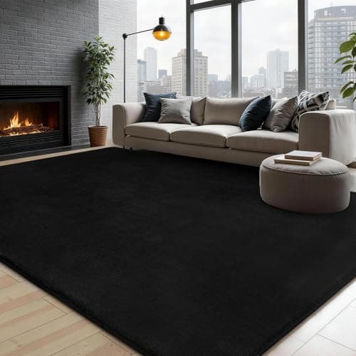 Image of Soft Area Rugs for Living Room, Fluffy Large Carpet Rugs for Bedroom, Washable Non-slip Shaggy Rugs for Dorm Teens Room Decor, Modern Indoor Carpets for Playroom Study Office, 120x160 cm, Black