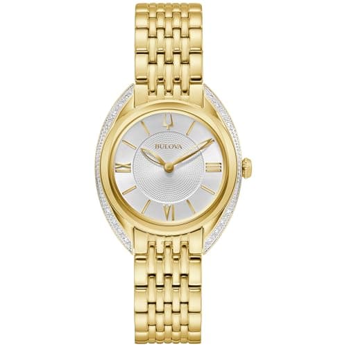 Image of Bulova Ladies' Classic Diamond 2-Hand Quartz Stainless Steel Watch, 16 Diamonds, Sapphire Crystal, Gold Tone, Classic Quartz Gold-Tone Stainless Steel Bracelet Diamond