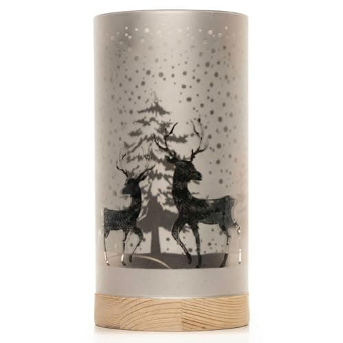 Image of SHATCHI 20cm Christmas Decorated Vase Table Lamp Etched Glass Tube Forest Snowfall Scene Silver Cylinder LED Fairy Lights Battery Operated