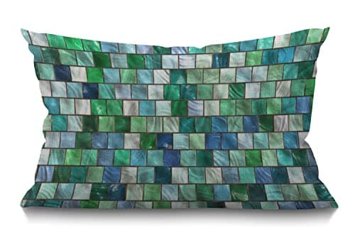 Image of BGBDEIA Mosaic Cushion Cover 12x20 Inch Green Blue White Squares Geometric Cubes Wall Rectangle Pillow Cases Home Decorative Cotton Linen Throw Pillow Cover for Bed Sofa 30 x 50 cm