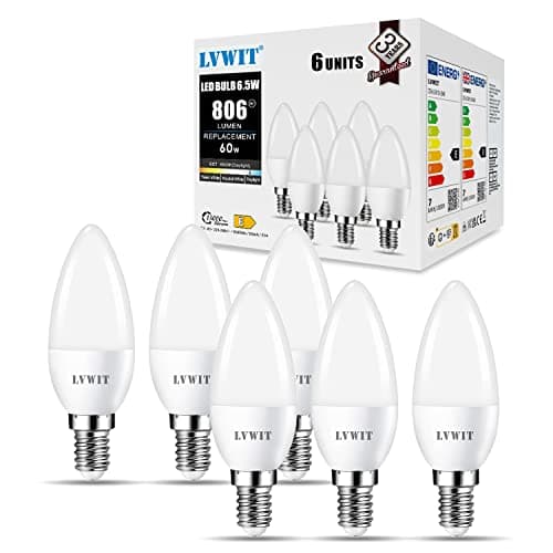 Image of LVWIT Daylight E14 LED Candle Light Bulbs,Candle Bulb Small Screw,6.5W,6500K Cool White SES Candle Light Bulb 60W Incandescent Equivalent,806LM,240 Degree Beam Angle,Not-Dimmable（Pack of 6）