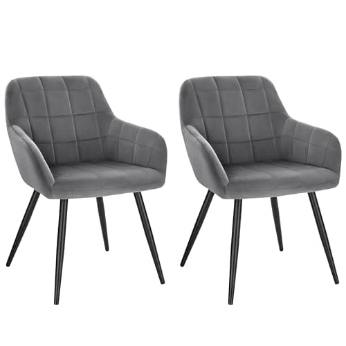 Image of WOLTU Dining Chairs Set of 2, Wide Padded Chairs with Back, for Living Room/Bedroom/Kitchen, Upholstered Velvet Seat, Black Metal Legs, Dark Grey