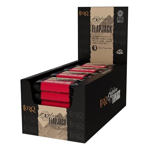 Image of Torq Explore Flapjack Cherry Bakewell Plant Based - Vegan Nutrition Snacks for Running, Cycling, Sports & Expeditions - Endurance Flapjacks Energy Bars - Box of 20
