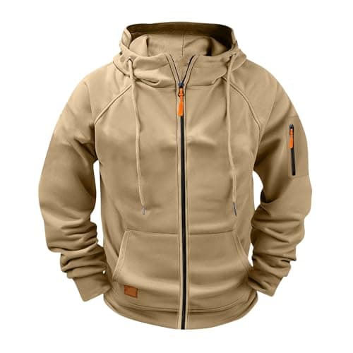 Image of Hoodies For Men Uk Cargo Military Jacket Full Zip Sweatshirt Long Sleeve Casual Plain Hoody Multi Pockets Sport Hooded Sweatshirts Comfortable Holiday Clothing Jumper With Pockets