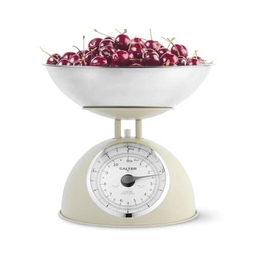 Image of Salter Timeless Mechanical Kitchen Scale – Cooking Scale, 2L Dishwasher Safe Bowl, Easy-Read Dials, Large Digits, No Batteries, Retro Design, 5kg Capacity, Weigh Ingredients, Classic Look, Cream