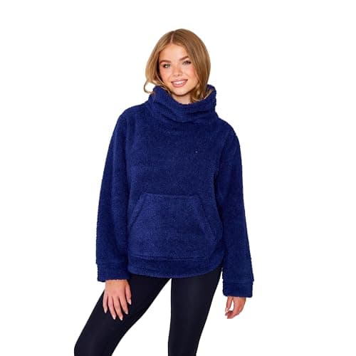 Image of TURTLE Women’s Navy Fleece Lounge Top Snuggle Jumper Warm Pullover Jacket with Cowl Neck, Soft & Comfortable FitWinter Thermal Sweatshirt for Loungewear (M = UK 12-14)