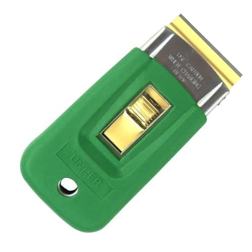 Image of UNGER ErgoTec Window Glass Scraper - Safety Scraping Tool for Window Cleaning - Tough Dirt, Tape, Sticker & Paint Scraper for Glass
