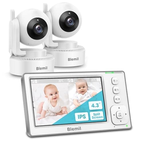 Image of Blemil Upgrade Baby Monitor with 29-Hour Battery, 4.3'' IPS Split-screen Video Baby Monitor with two Cameras and Audio, Remote Pan/Tilt/Zoom, Two-Way Talk, Room Temperature, No WiFi, 2X Zoom