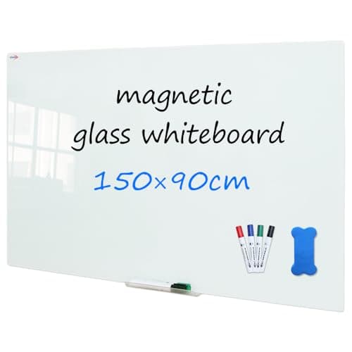 Image of XIWODE Large Magnetic Glass Dry Erase Board, 150 x 90cm, Frameless Tempered Glass Whiteboard for Wall, White Frosted Surface