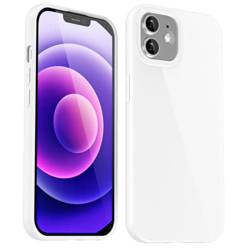 Image of Svanove for iPhone 12 Mini Case Silicone, Glossy Soft Rubber Gel Jelly Cute Protective Plastic Simple Plain Phone Case Cover for Women Girl, Slim Thin Flexible Shockproof TPU, White