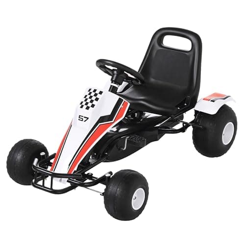 Image of HOMCOM Kids Children Pedal Go Kart Manual Ride On Car w/Brake Gears Steering Wheel Adjustable Seat 4 Smooth Wheels Racing-Style White 104 x 66 x 57 cm
