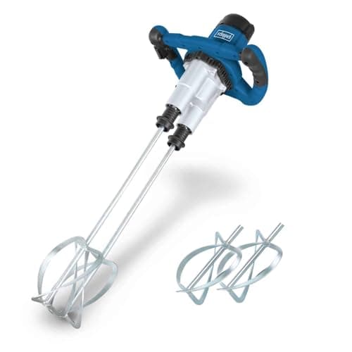 Image of Scheppach PM1800D Twin Paddle Paint and Mortar Mixer, 1800 W, 240 V, Silver/Blue