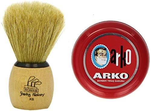 Image of Arko/Omega Shaving Soap 90g in Traditional Bowl Case + The Shave Factory Shaving Brush, the shave factory