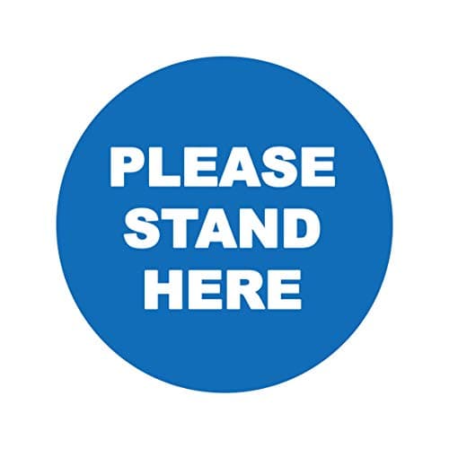 Image of 2 x please stand here - social distancing landscape floor safety sign self adhesive vinyl weather proof label sticker - 15cm x 15cm - (SC-23)