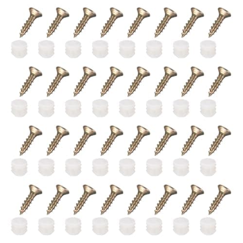 Image of sourcing map 50Pcs Plastic Hinge Dowel Inserts, M4 x 8mm Furniture Pre-Inserted Nuts with Self-Tapping Screws for Kitchen Cabinet Door Hinges, White