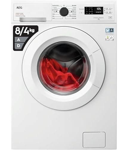 Image of AEG 6000 Series Washer Dryer, LWX60846B, 8kg Wash/ 4kg Dry Load, 1600rpm, 75 dB, AutoSense, TimeSave to Adjust Laundry Cycles, Quick Programme, Freestanding, Wash-to-dry, 847x597x557mm, Class D, White