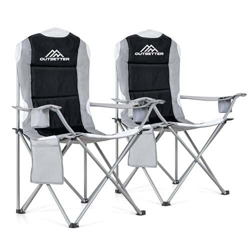 Image of 2 Pack Camping Chair,Premium Padded Folding Camping Chair, Outdoor Seats with High Back & Cup Holder & Side Pockets,Waterproof Chair 120kg Weight Capacity for Garden Picnic Beach Directors(Black)