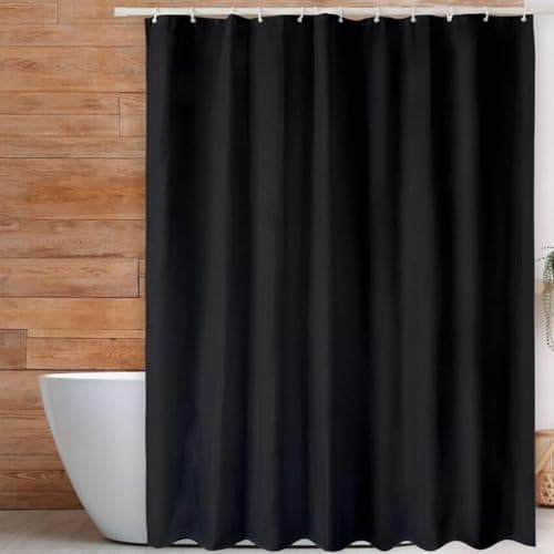 Image of Shower Curtain for Bathroom, Water and Mould Resistant PEVA Bathroom Curtain with Grommets & 12 Hooks, Machine Washable, 180 x 180 cm (71 x 71 Inch), Black