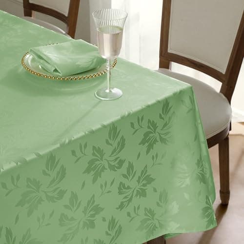 Image of Romanstile Green Spring Table Cloth rectangular Outdoor 140x200 cm, Elegant Jacquard Damask, Wipe Clean & Water-Repellent Tablecloth, Perfect for Easter Decor, Garden Parties & Spring Dining, Birthday