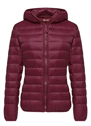 Image of Wantdo Women’s Warm Winter Packable Puffer Down Jacket Lightweight Quilted Padded Hooded Puffer Jacket Windproof Mountain Insulated Jacket Slim Fit Short Outerwear Jacket Wine Red M