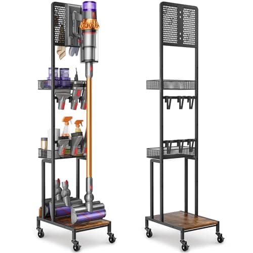Image of Bikoney Vacuum Stand Compatible with Dyson V15 V12 V11 V10 V8 V7 V6 Gen5 Cordless Vacuum Cleaners, Floor Docking Station with Accessory Holder & Storage Organizer for Dyson Attachments and Parts