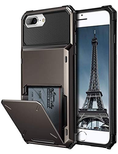 Image of Coolden for iPhone 7 Plus Case with Card Slot Holder Wallet Cover Shockproof Heavy Duty Hard Back Phone Protective Case Cover for iPhone 7 Plus / 8 Plus (Gun Color)