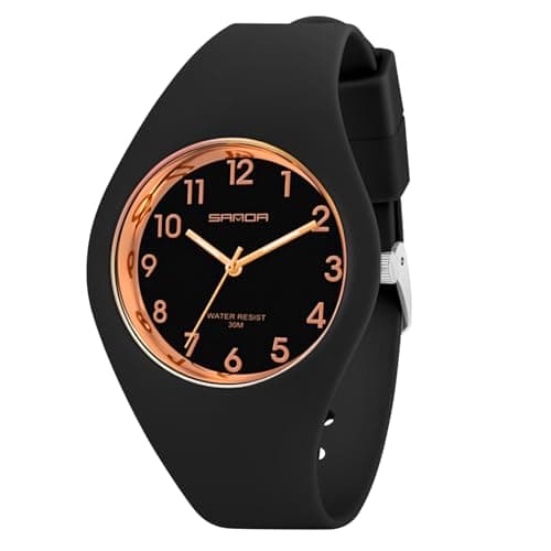 Image of AOOSU Women's Wrist Watch, Ladies Watches with Big Face, Soft Silicone Strap Quartz Watch, Waterproof Sport Ladies Wrist Watches Premium Fashion for Women Daily & Outdoor Wear Black