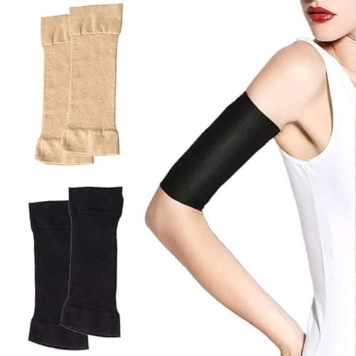 Image of MANTIANXINGSHENL Arm compression sleeves - 2-piece set of women's slimming and body-shaping clothes, providing upper arm support and shaping, black/beige