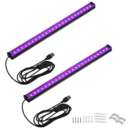 Image of Greenic UV LED Black Light Strip - Upgrade UV Lamp USB 10W 1.5M Cable UV Light 1ft Purple Color Blacklight Lamp for Indoor Halloween Christmas Glow Party Decorations and Urine Detector 2 Pack