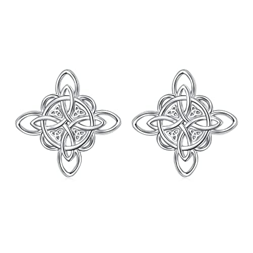 Image of DAOCHONG 925 Sterling Silver Good Luck Irish Jewellery Celtic Triquetra Trinity Knot Stud Earrings for Women