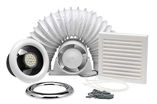 Image of Xpelair Airline All100 4"/100mm Inline Axial Extractor Fan with LED Light for Bathrooms and Shower Rooms, Complete with Loft Fitting Kit and SELV transformer, White