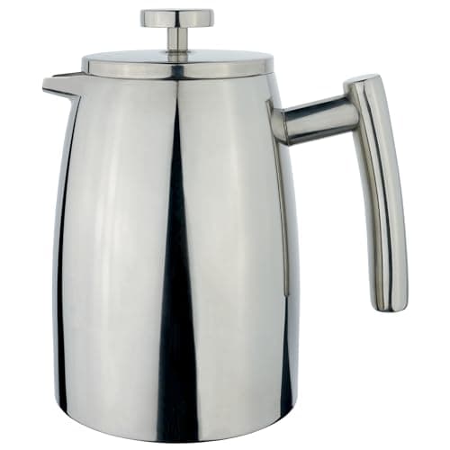 Image of Grunwerg Café Stal Belmont 6 Cup Double Walled Cafetiere Coffee Maker, Mirror Finish, 800 ml,Silver