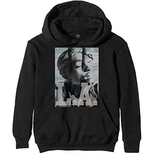 Image of Rock Off officially licensed products Tupac Shakur 2Pac LA Skyline Official Unisex Hoodie Hooded Top (XX-Large) Black