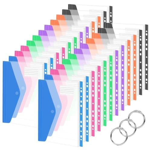 Image of Surcotto Plastic Wallets A4 Punched Pockets,24 Pack Expandable Plastic Document Files Popper Wallet,11 Holes Large Capacity Binder Pocket with Velcro and Label Pocket, Envelope File Folders