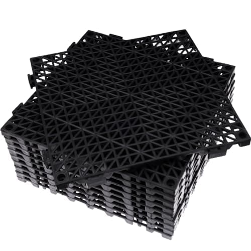 Image of 10 Pack Plastic Interlocking Floor Tiles Bulk, 30 x 30 cm Non-Slip Drainage Decking Mats with Holes, PVC Modular Interlocking Cushion for Patio Balcony Kitchen Swimming Pool & Bathroom - Black
